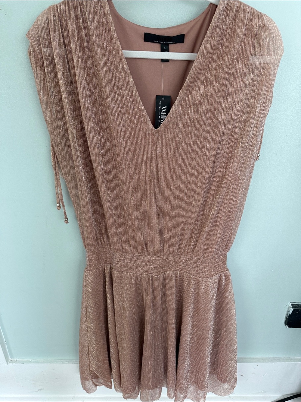 White House Black Market blush metallic V-neck dress